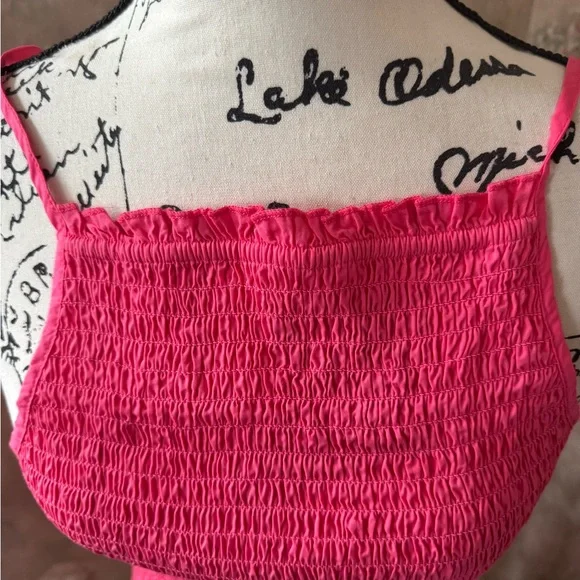 FREE PEOPLE IYLA SMOCKED SLEEVELESS MINI DRESS HOT PINK SP - Picture 7 of 7